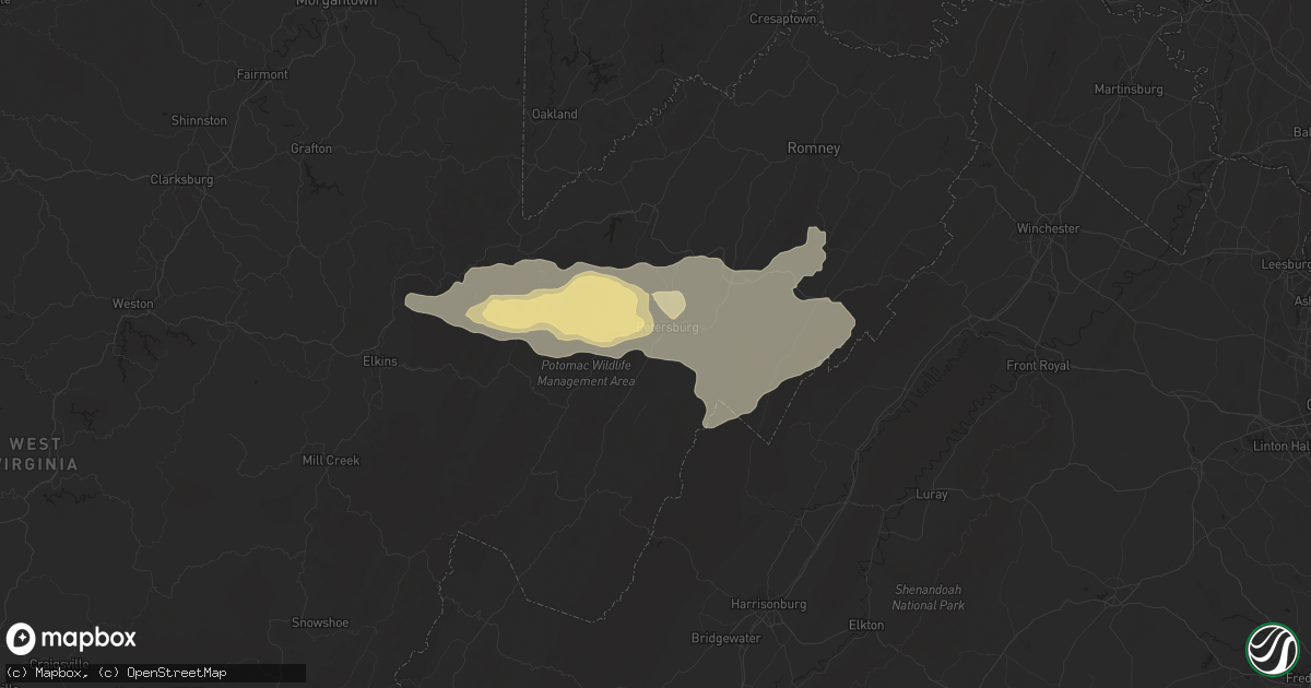 Hail map in Petersburg, WV on July 10, 2015
