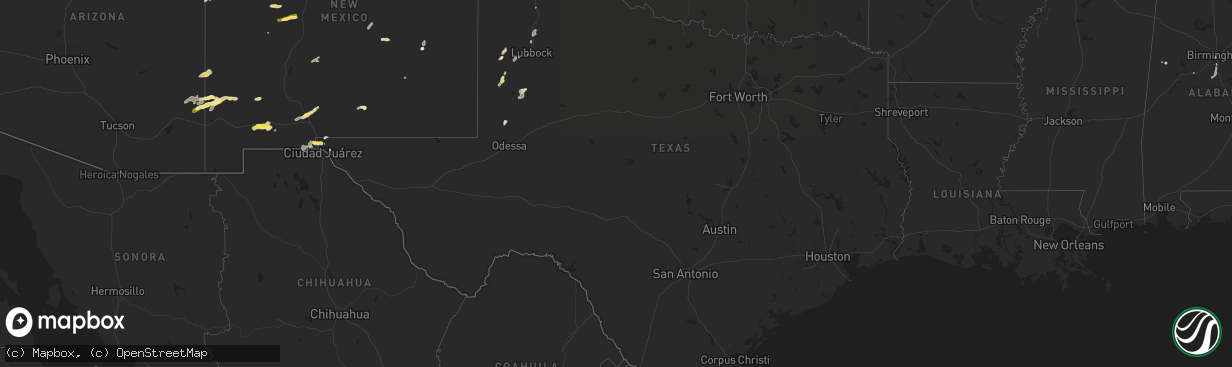 Hail map in Texas on July 10, 2015