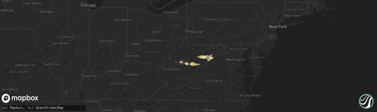 Hail map in West Virginia on July 10, 2015