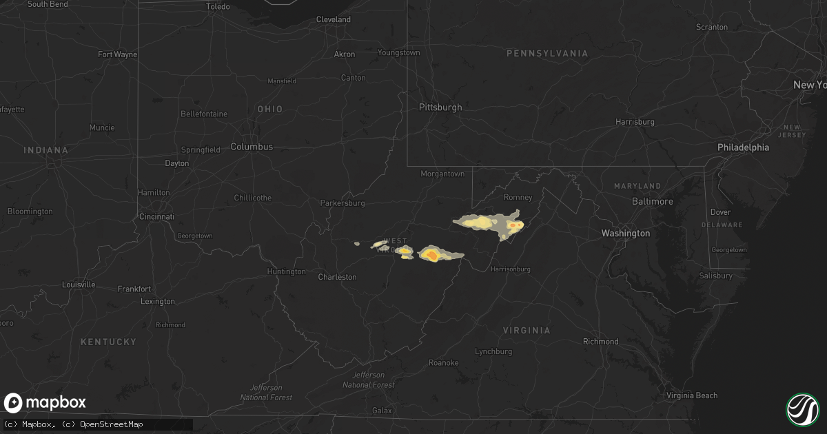 Hail map in West Virginia on July 10, 2015