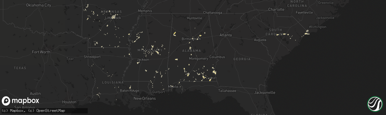 Hail map in Alabama on July 10, 2016