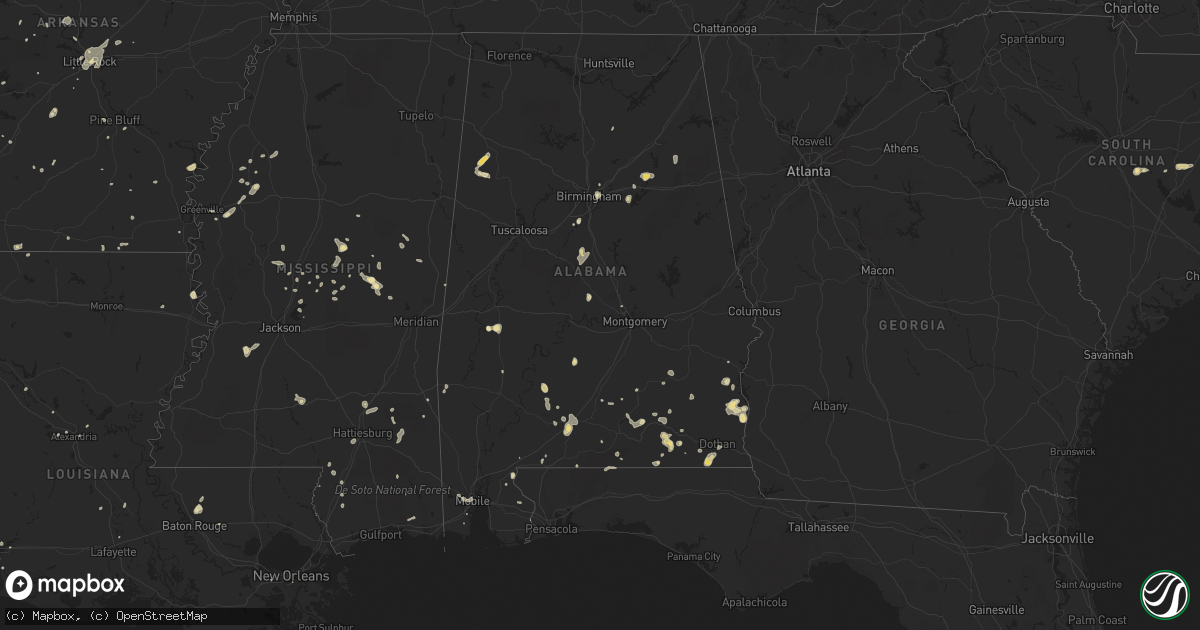 Hail map in Alabama on July 10, 2016