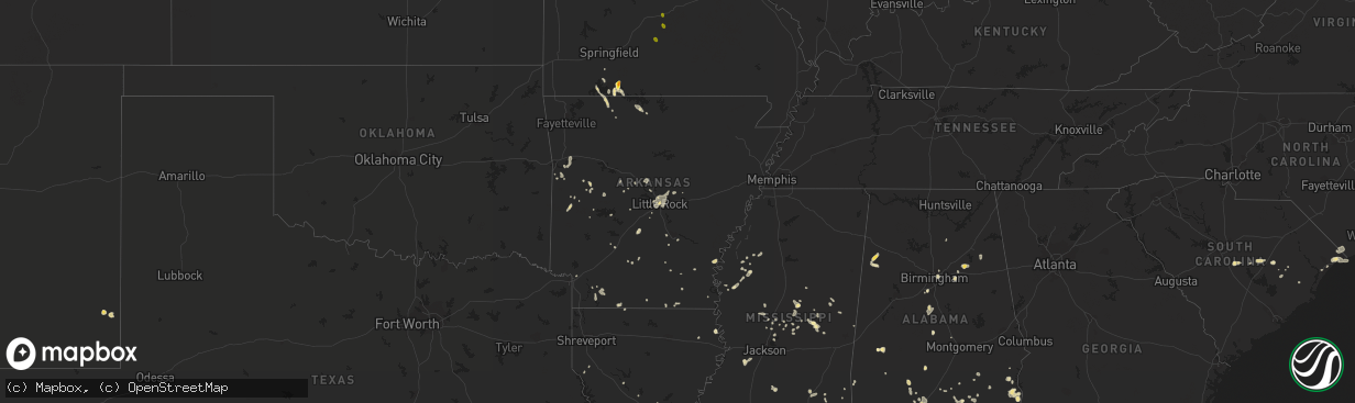 Hail map in Arkansas on July 10, 2016