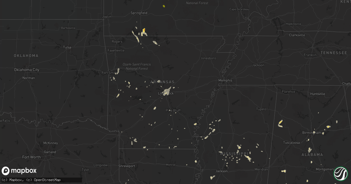 Hail map in Arkansas on July 10, 2016