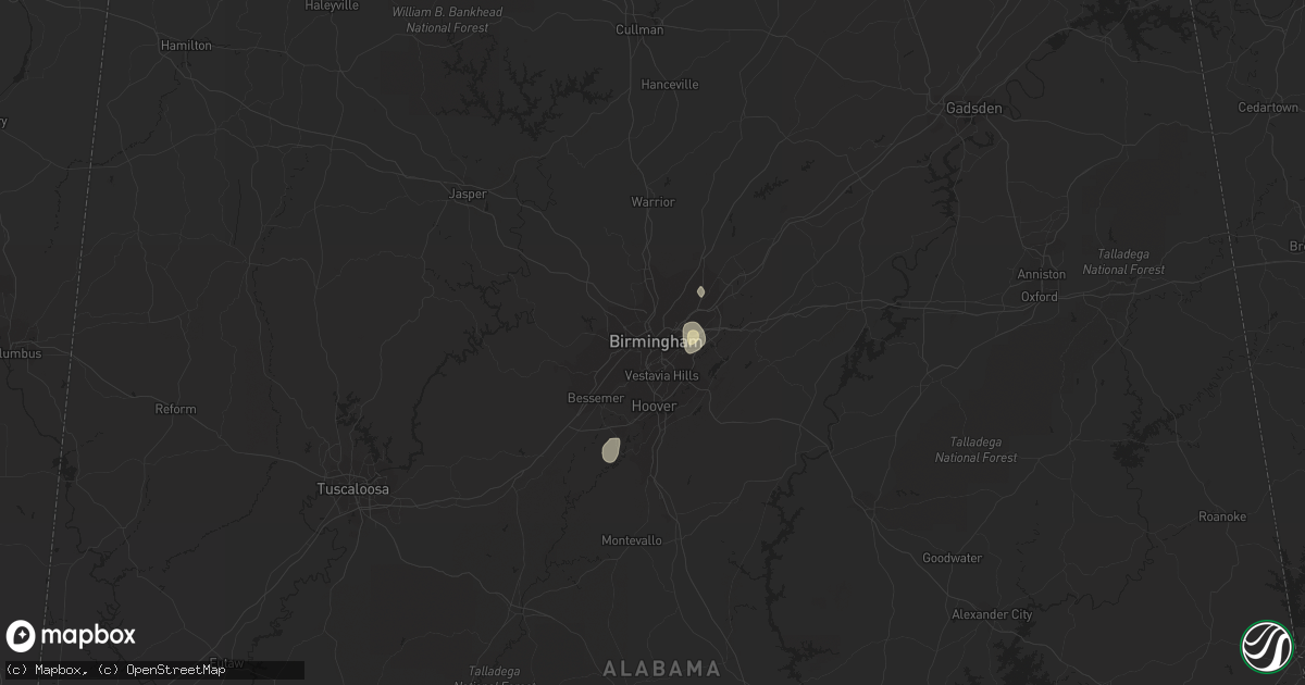 Hail map in Birmingham, AL on July 10, 2016