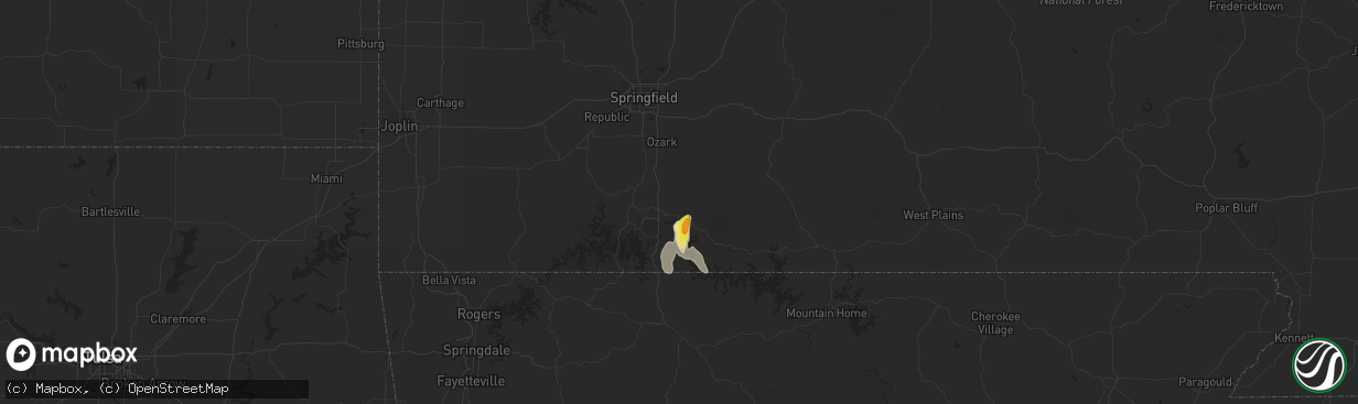 Hail map in Forsyth, MO on July 10, 2016