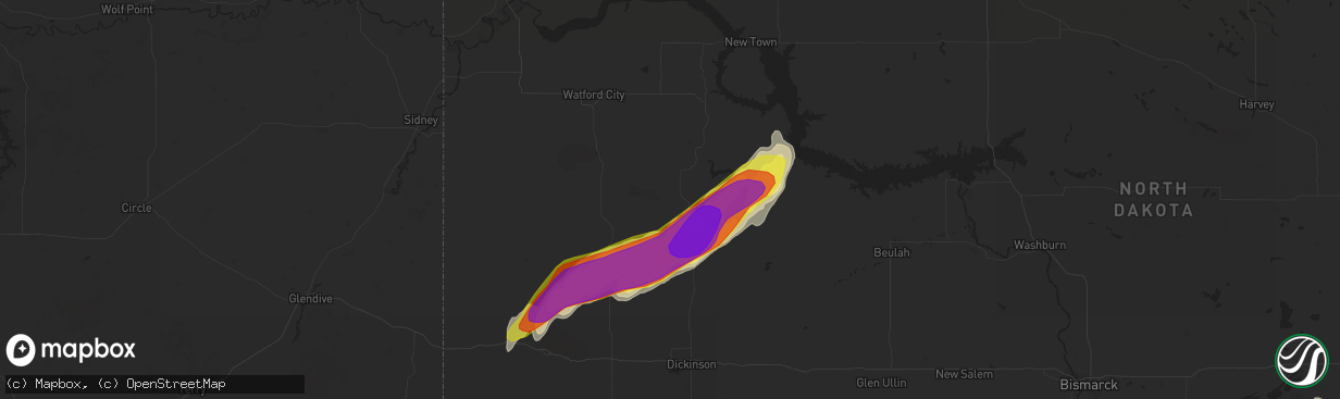 Hail map in Killdeer, ND on July 10, 2016