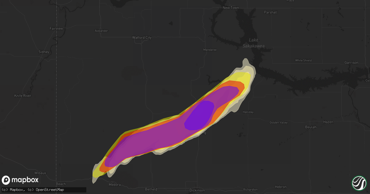 Hail map in Killdeer, ND on July 10, 2016