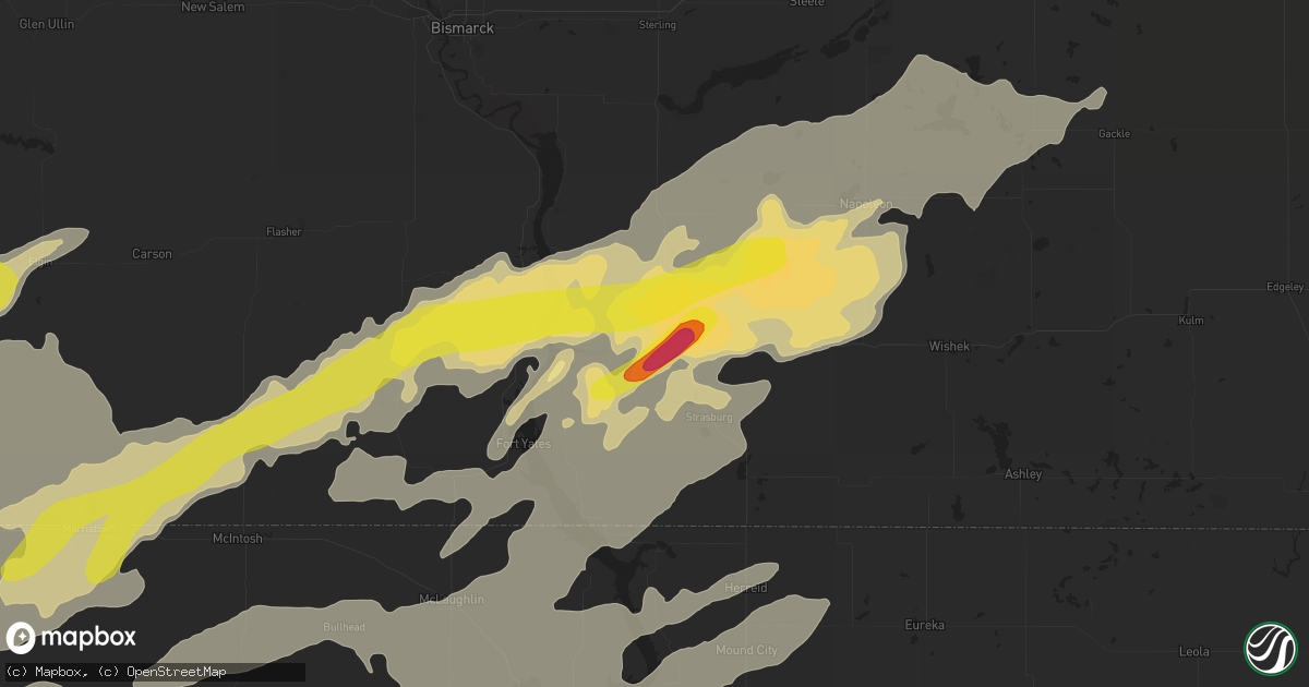 Hail map in Linton, ND on July 10, 2016