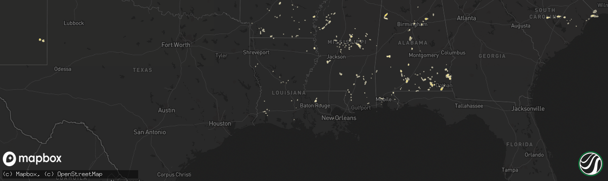 Hail map in Louisiana on July 10, 2016