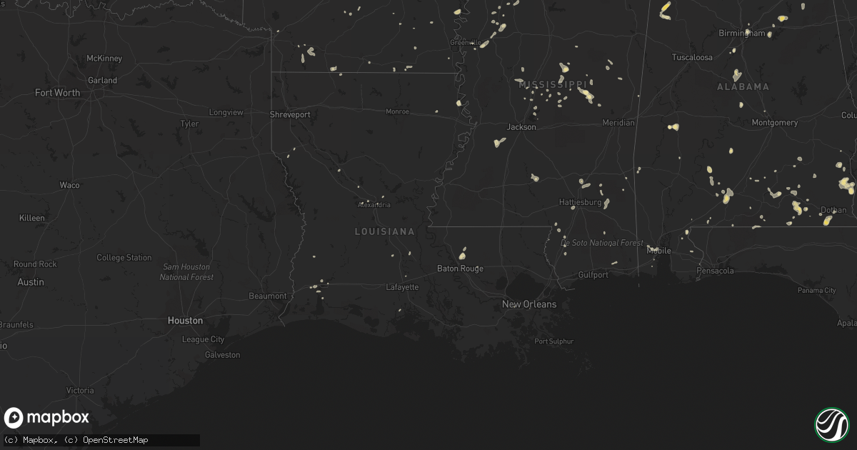 Hail map in Louisiana on July 10, 2016