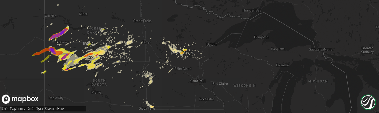 Hail map in Minnesota on July 10, 2016