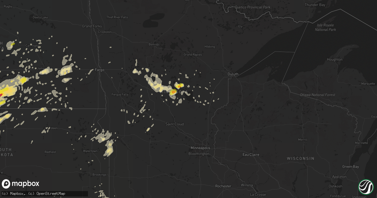 Hail map in Minnesota on July 10, 2016