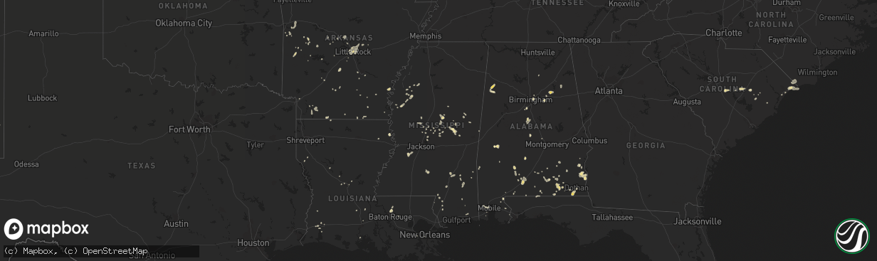 Hail map in Mississippi on July 10, 2016