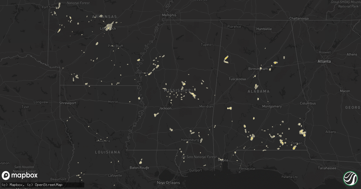 Hail map in Mississippi on July 10, 2016