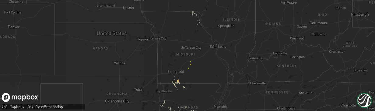 Hail map in Missouri on July 10, 2016