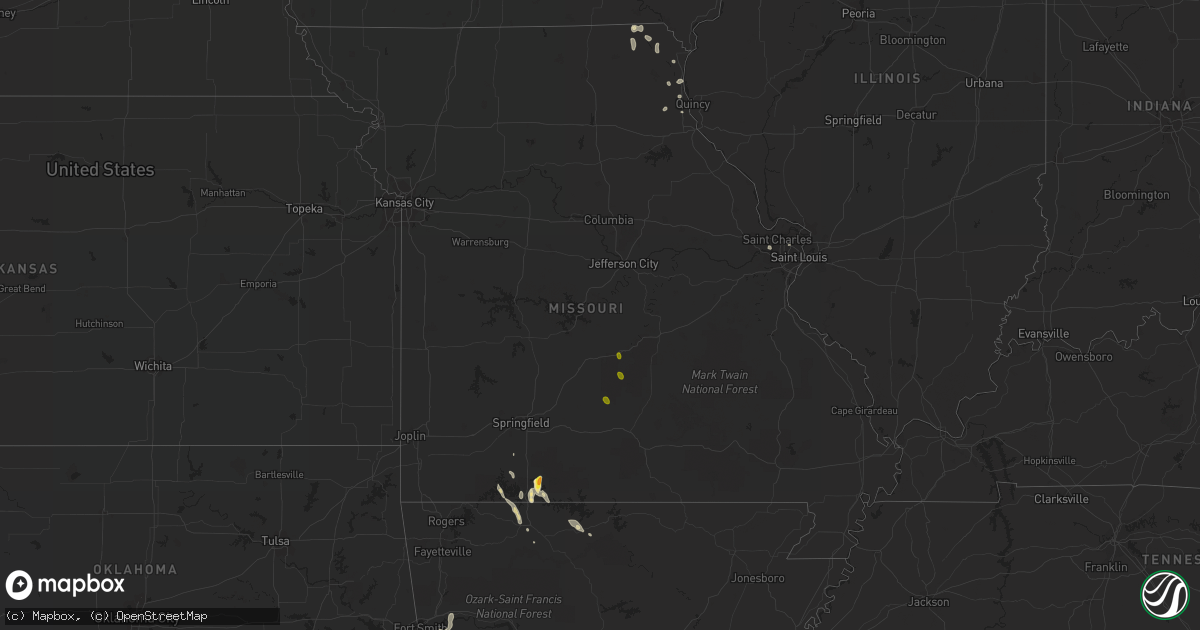Hail map in Missouri on July 10, 2016