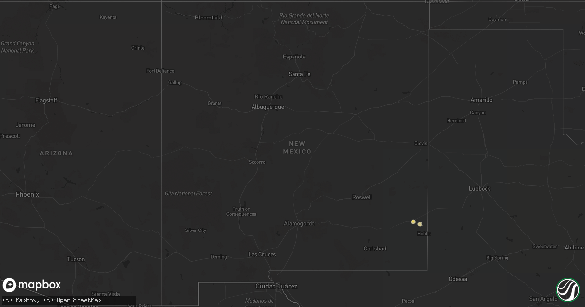 Hail map in New Mexico on July 10, 2016