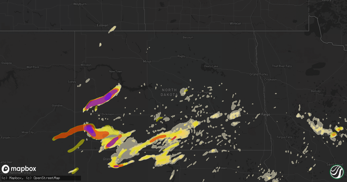 Hail map in North Dakota on July 10, 2016
