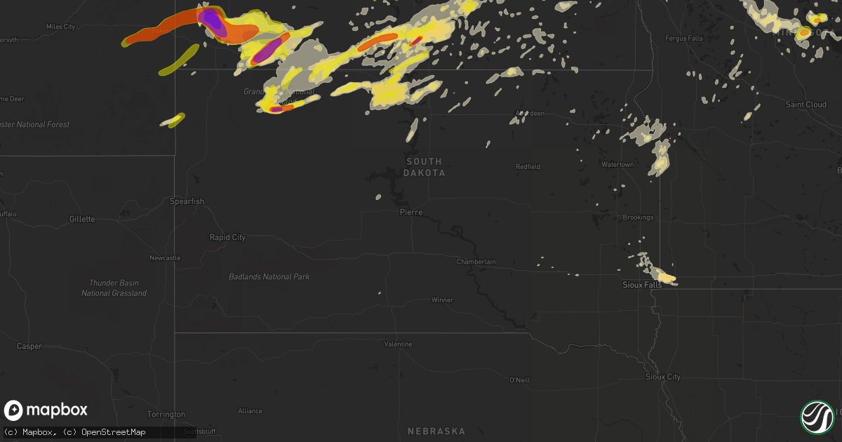Hail map in South Dakota on July 10, 2016