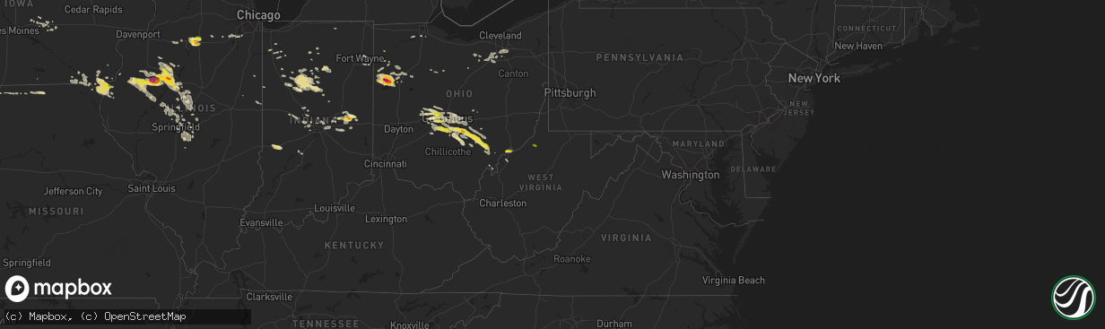 Hail map in West Virginia on July 10, 2017