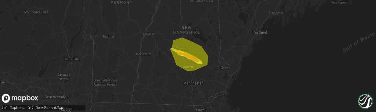 Hail map in Canterbury, NH on July 10, 2018