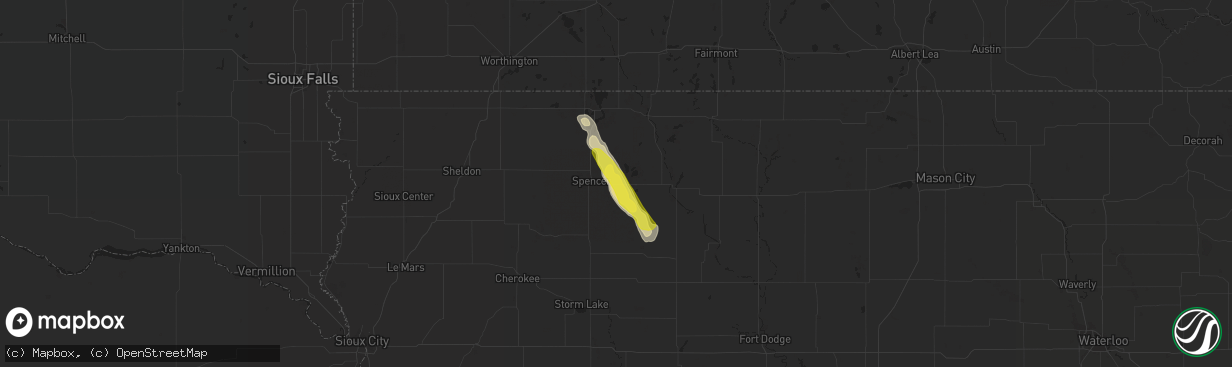 Hail map in Dickens, IA on July 10, 2018