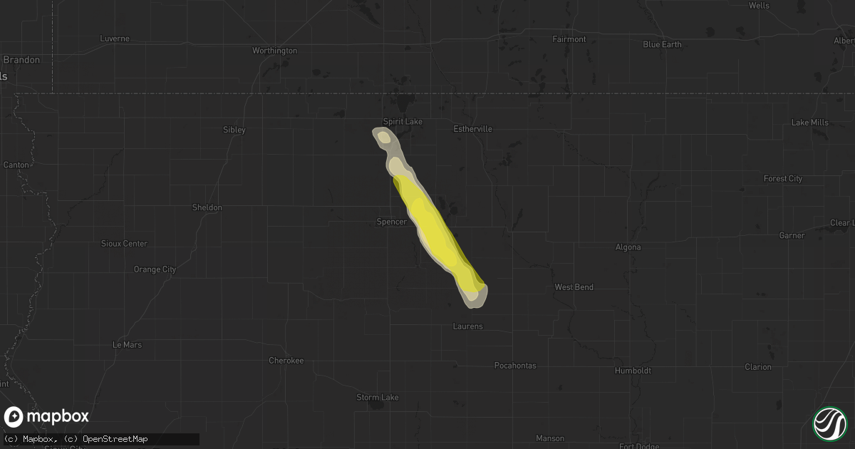Hail map in Dickens, IA on July 10, 2018