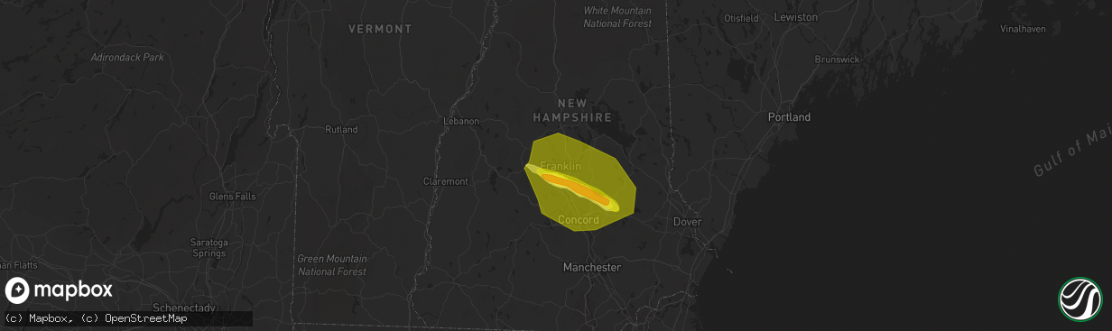 Hail map in Franklin, NH on July 10, 2018