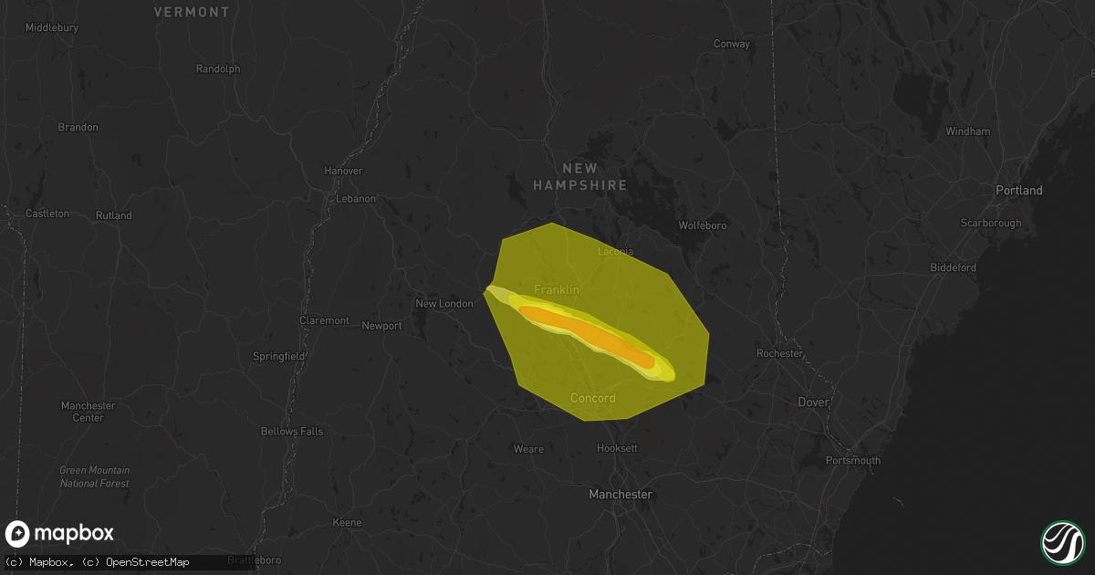 Hail map in Franklin, NH on July 10, 2018