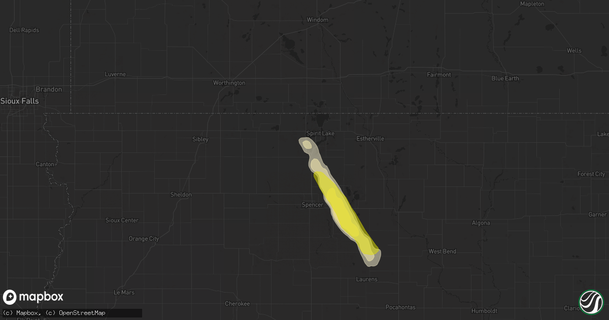 Hail map in Milford, IA on July 10, 2018