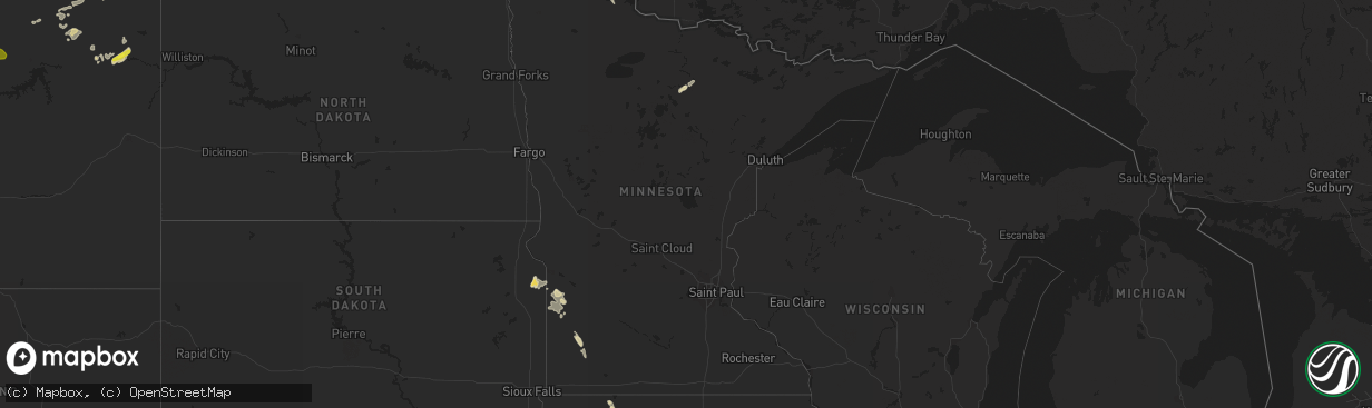 Hail map in Minnesota on July 10, 2018