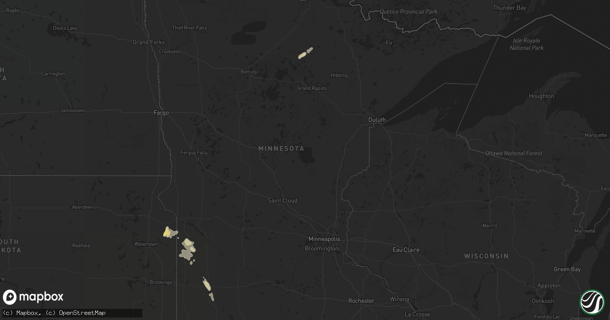 Hail map in Minnesota on July 10, 2018