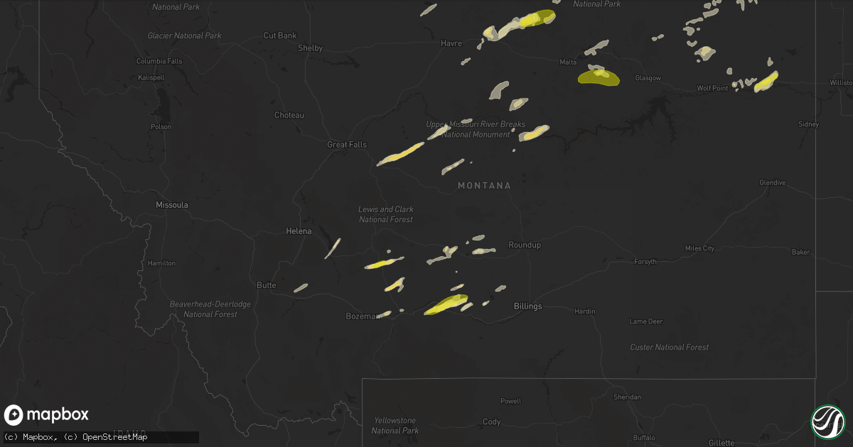 Hail map in Montana on July 10, 2018