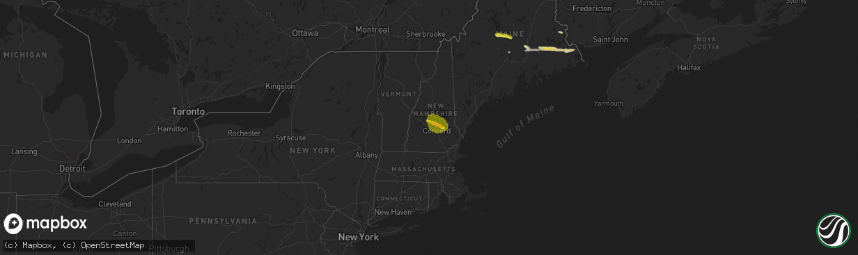 Hail map in New Hampshire on July 10, 2018