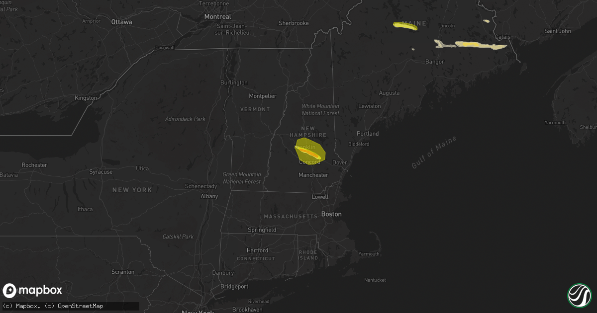 Hail map in New Hampshire on July 10, 2018