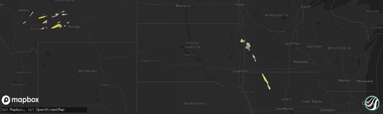 Hail map in South Dakota on July 10, 2018