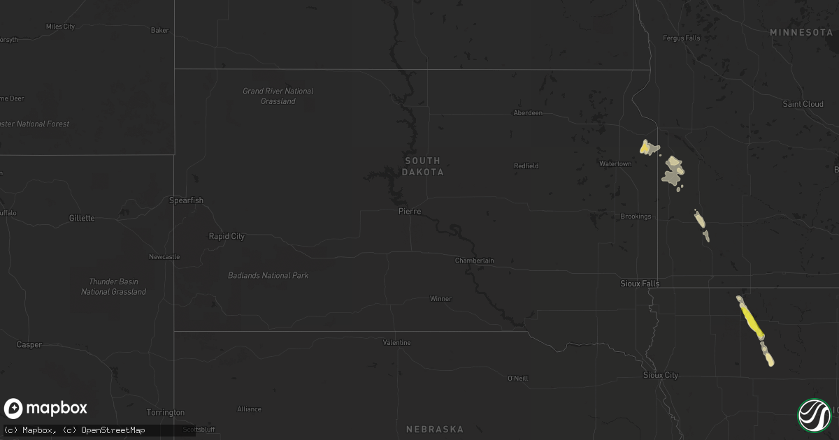 Hail map in South Dakota on July 10, 2018