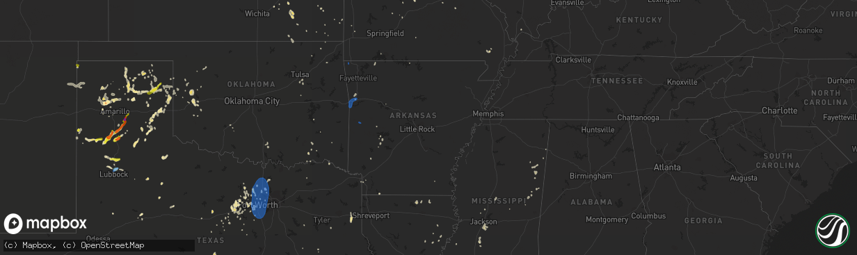 Hail map in Arkansas on July 10, 2019