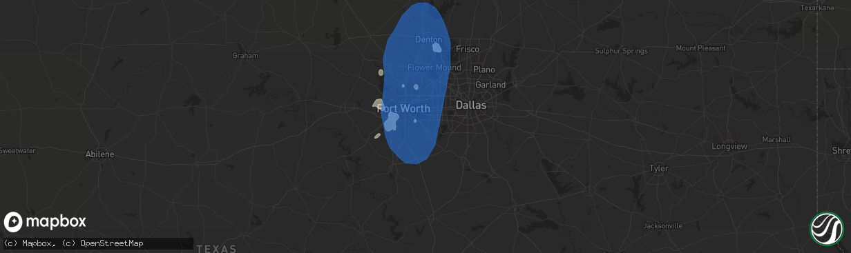 Hail map in Arlington, TX on July 10, 2019