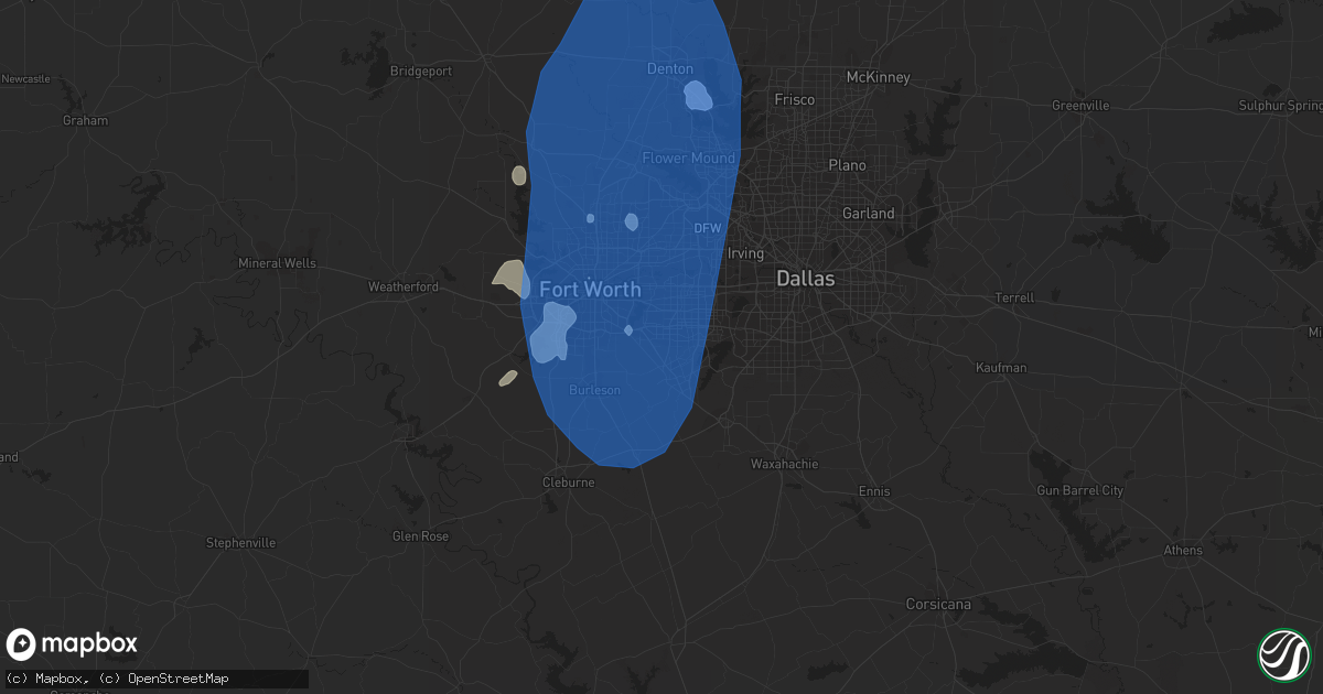 Hail map in Arlington, TX on July 10, 2019
