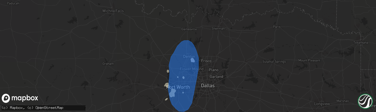 Hail map in Denton, TX on July 10, 2019