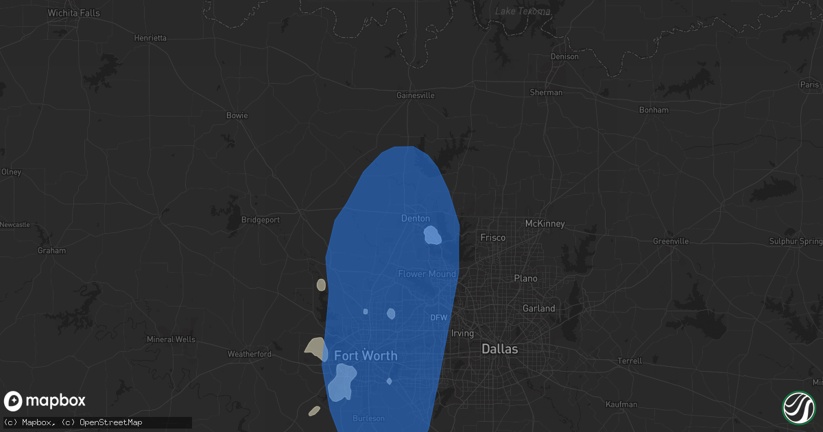 Hail map in Denton, TX on July 10, 2019