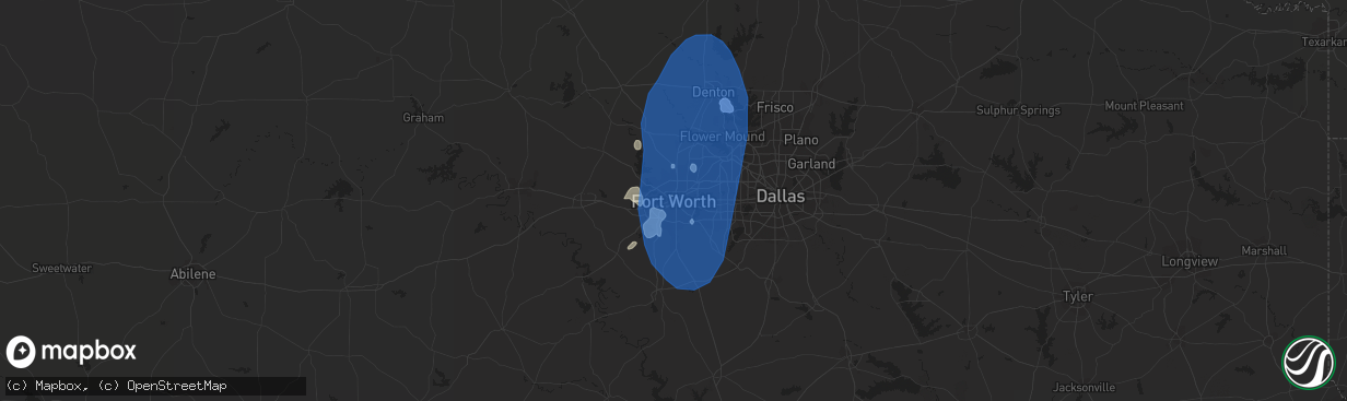 Hail map in Fort Worth, TX on July 10, 2019