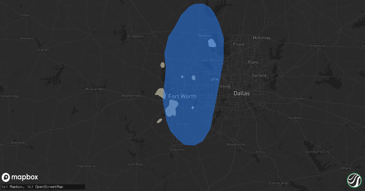 Hail map in Fort Worth, TX on July 10, 2019