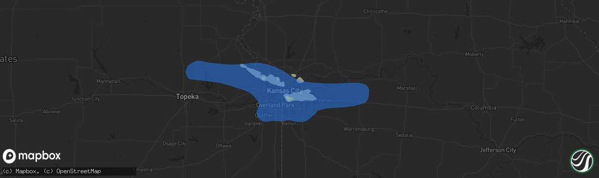 Hail map in Independence, MO on July 10, 2019