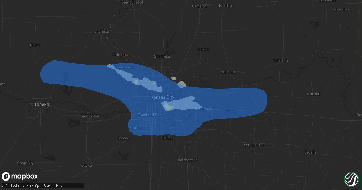 Hail map in Independence, MO on July 10, 2019