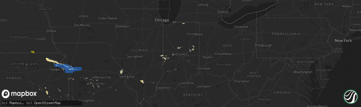 Hail map in Indiana on July 10, 2019