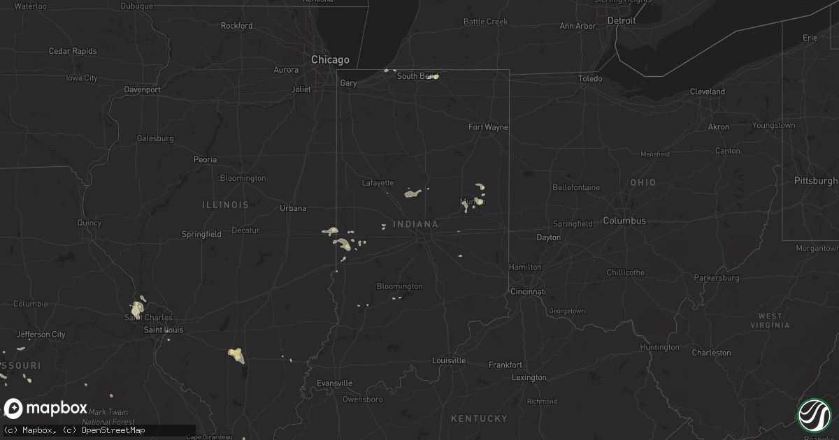 Hail map in Indiana on July 10, 2019