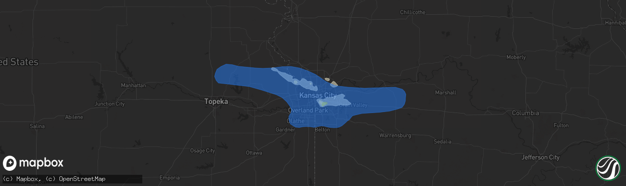 Hail map in Kansas City, KS on July 10, 2019